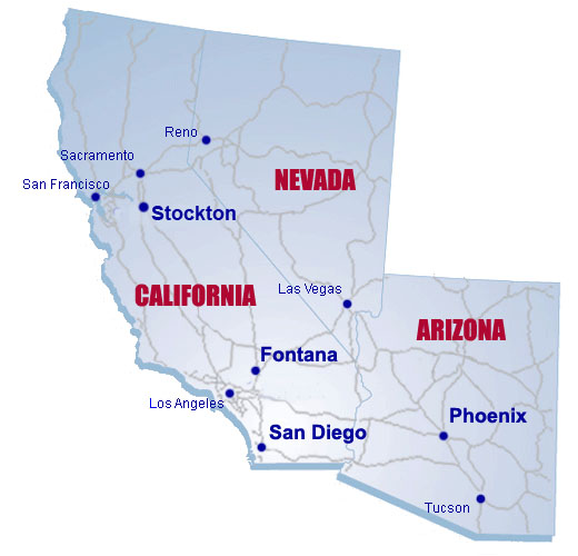 Offices in Ontario, San Diego, Fontana, Livermore and Phoenix. Serving all the Southwest, including Los Angeles, San Francisco, Sacramento, Reno, Las Vegas and Tuscon.
